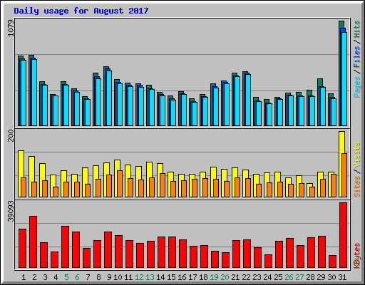 Daily usage for August 2017